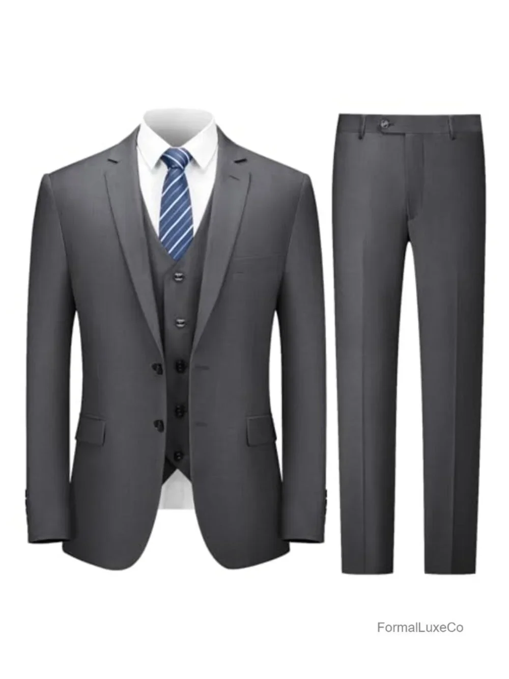 3 Piece Slim Fit Suit Set - Jacket, Vest, Pants, Tie